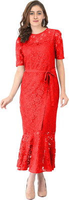 Skyfly Women A-line Red Maxi/Full Length Dress