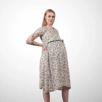 zifaza Women Gown Beige Knee Length Dress