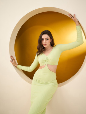 COLOR CAPITAL Women Maxi Light Green Below Knee Dress