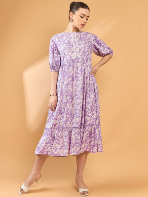 all about you Women Fit and Flare Purple Below Knee Dress