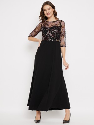 MADAME Women Fit and Flare Black Dress