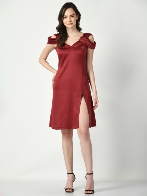 Tushita Women Fit and Flare Maroon Dress