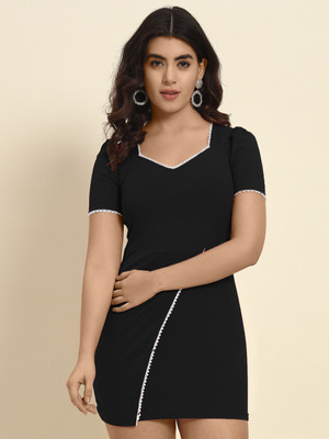 ADDYVERO Women Bodycon Black Knee Length Dress