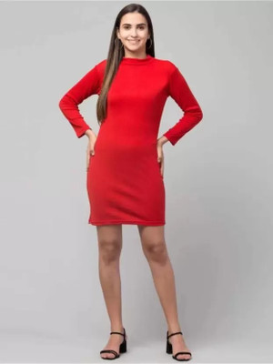 Whitewhale Women A-line Red Above Knee/Mid Thigh Length Dress