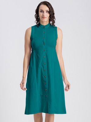 moomaya Women A-line Green Knee Length Dress