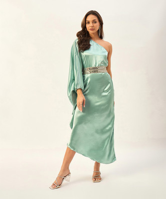 HouseOfCommon Women Kaftan Light Green Midi/Calf Length Dress