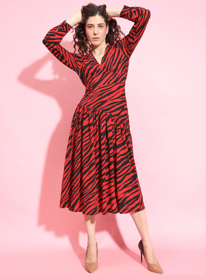 OXOLLOXO Women Fit and Flare Red Maxi/Full Length Dress