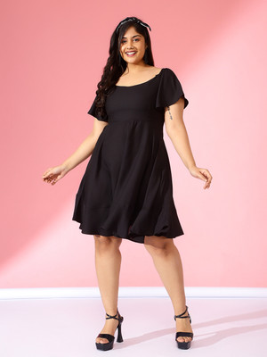CURVE BY KASSUALLY Women Fit and Flare Black Mini/Short Dress