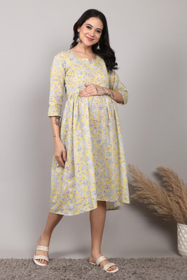 zifaza Women Gown Yellow Knee Length Dress