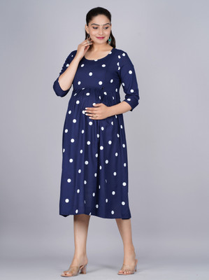 Drashti Textiles Women Gown Blue Midi/Calf Length Dress