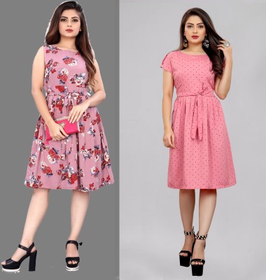maruti fab Women Fit and Flare Pink Dress