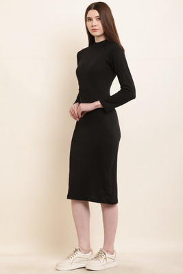MYLOOKUP Women Bodycon Black Above Knee/Mid Thigh Length Dress