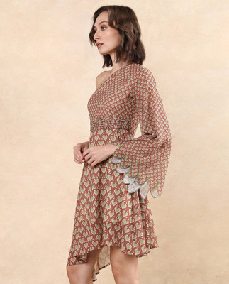 RAREISM Women Asymmetric Multicolor Knee Length Dress