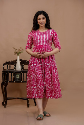 HouseOfCommon Women Fit and Flare Multicolor Midi/Calf Length Dress