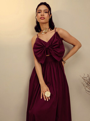 Pink Paprika By SASSAFRAS Women Fit and Flare Maroon Midi/Calf Length Dress