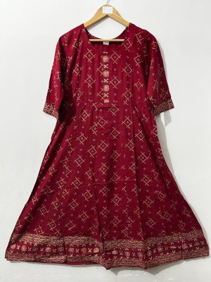 ASHISH PRINT Women Fit and Flare Maroon Dress