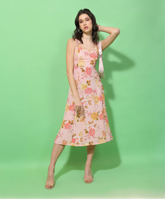 Tokyo Talkies Women A-line Pink Midi/Calf Length Dress