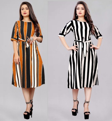 Modli 20 Fashion Women A-line White, Black, Orange Dress