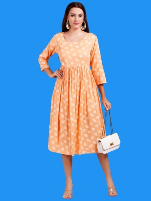 Jyoti Women Gathered Orange Dress