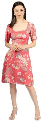 CoryEdge Women Fit and Flare Pink Knee Length Dress