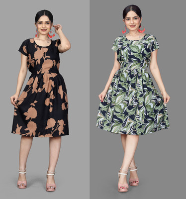 HOUSE OFF COMMON Women Fit and Flare Multicolor Mini/Short Dress