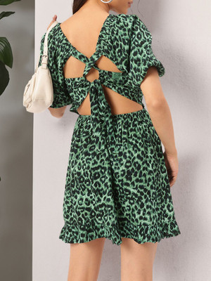 Dressberry Women Fit and Flare Green Above Knee/Mid Thigh Length Dress