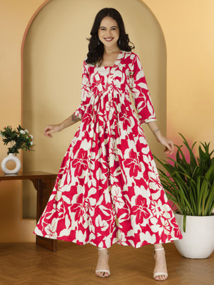 DEON Women A-line Pink Ankle Length Dress