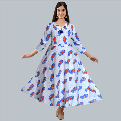 Shunit creation Women Fit and Flare White Maxi/Full Length Dress
