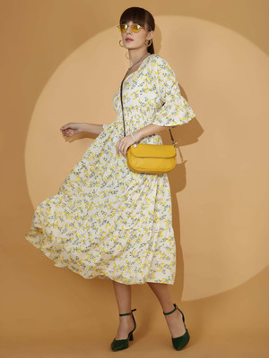 Sheetal Accociates Women Fit and Flare Yellow Midi/Calf Length Dress
