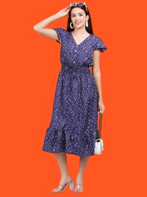 sana fashion Women Fit and Flare Blue Dress