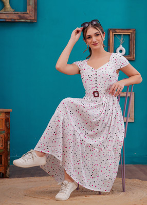 Highlight fashion export Women Fit and Flare Pink Midi/Calf Length Dress