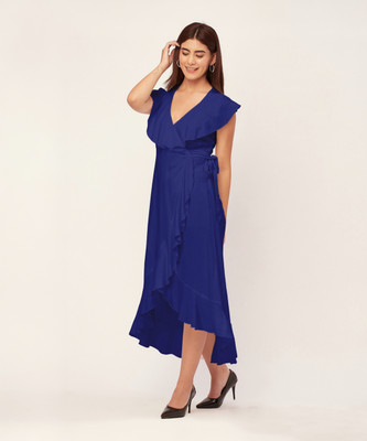 moomaya Women Wrap Dark Blue Midi/Calf Length Dress