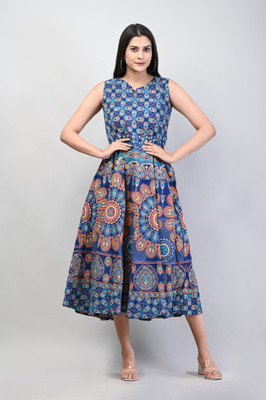 FrionKandy Women Fit and Flare Multicolor Maxi/Full Length Dress