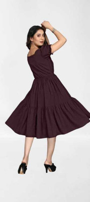 Neminath Women Fit and Flare Brown Knee Length Dress