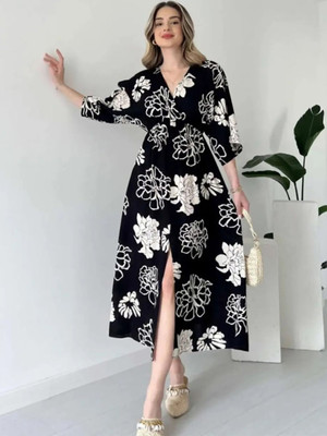 Fashion2wear Women Fit and Flare Black Midi/Calf Length Dress