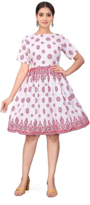 Ajfab Women Fit and Flare Red Above Knee/Mid Thigh Length Dress