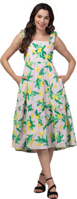 Enterprises Himani Women Ruffled Multicolor Midi/Calf Length Dress