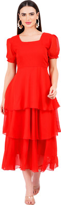 color world Women Layered Red Maxi/Full Length Dress