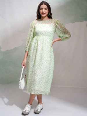 Tokyo Talkies Women Fit and Flare Green Maxi/Full Length Dress