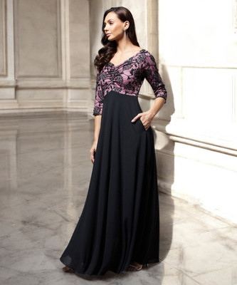 Miss Chase Women Fit and Flare Black Maxi/Full Length Dress