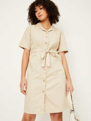 MAX Women Shirt Beige Midi/Calf Length Dress