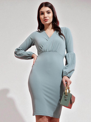 SQEW Women A-line Green Above Knee/Mid Thigh Length Dress