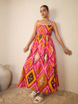 WineRed Women Fit and Flare Pink Maxi/Full Length Dress