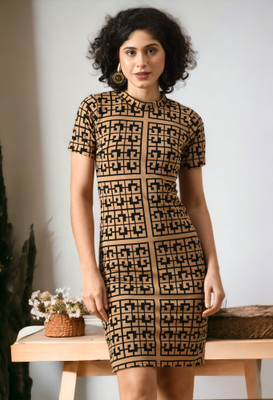 Moshe Women Bodycon Brown, Black Mini/Short Dress