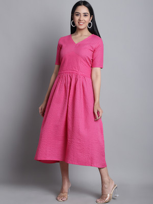 Enchanted Drapes Women A-line Pink Midi/Calf Length Dress