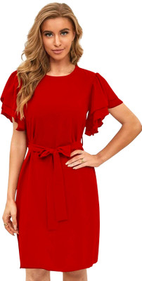 Vraj Textile Women Fit and Flare Red Knee Length Dress