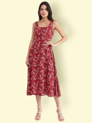 KAALAXI Women Ethnic Dress Red Midi/Calf Length Dress