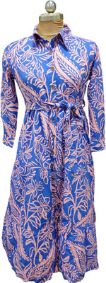 CIEARO VINTAGE Women A-line Blue, Orange Below Knee Dress