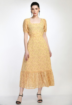 Avyola Women A-line Orange Midi/Calf Length Dress