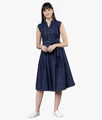 Tokyo Talkies Women A-line Blue Knee Length Dress